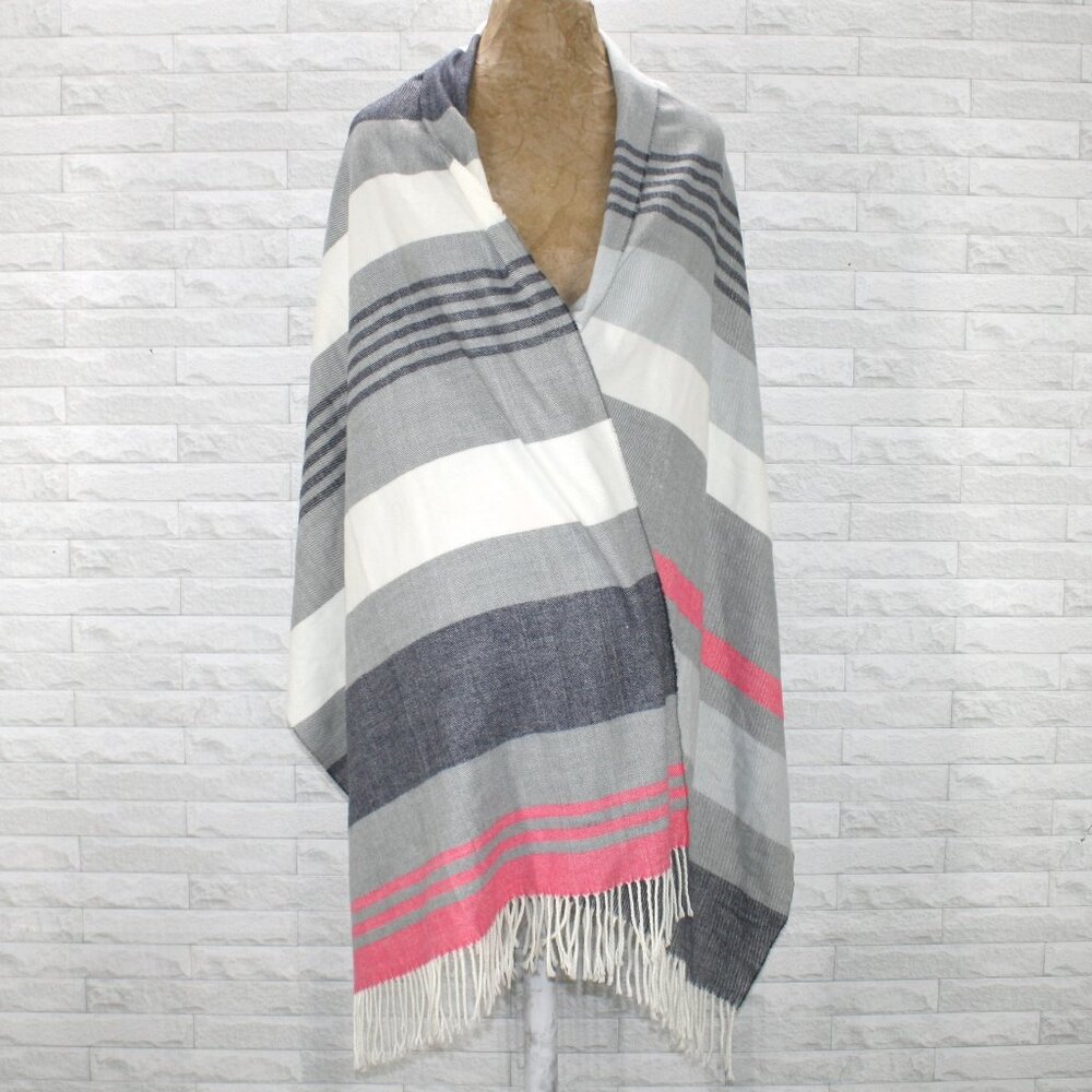 GAP Scarf Blanket Wrap Striped Fringe Marled Pink Gray Blue Warm Cozy Oversized